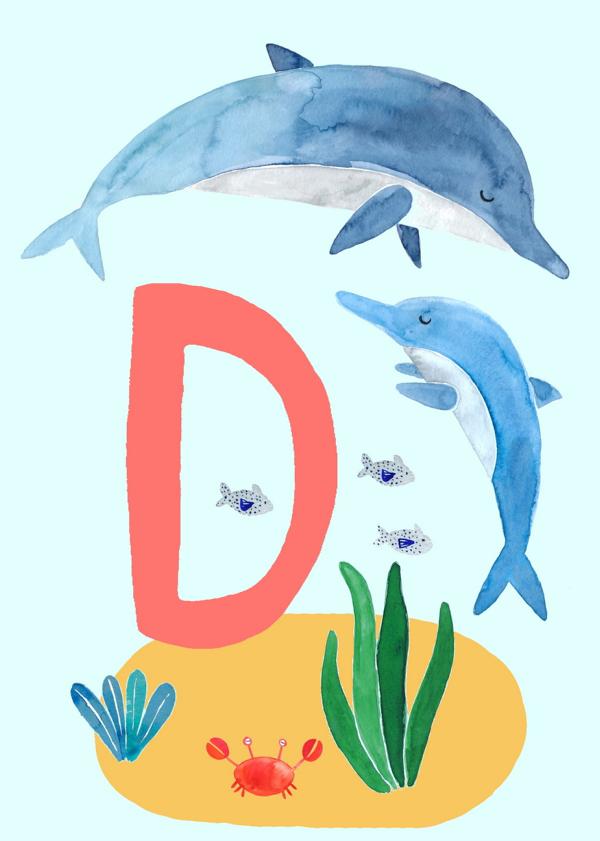 ABC Karte "D wie Delphin" (Tier ABC)