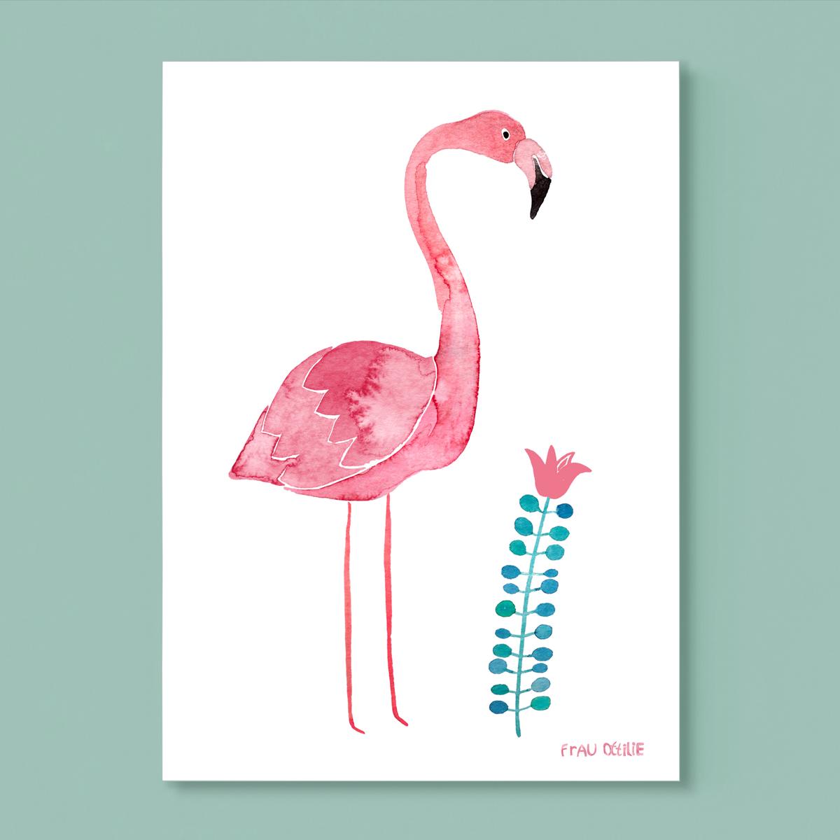 Print A4 *Flamingo mit Blume*