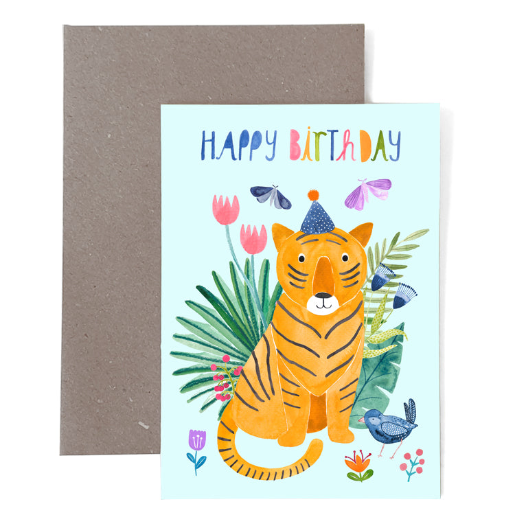 Klappkarte zum Geburtstag *Happy Birthday* mit Tiger