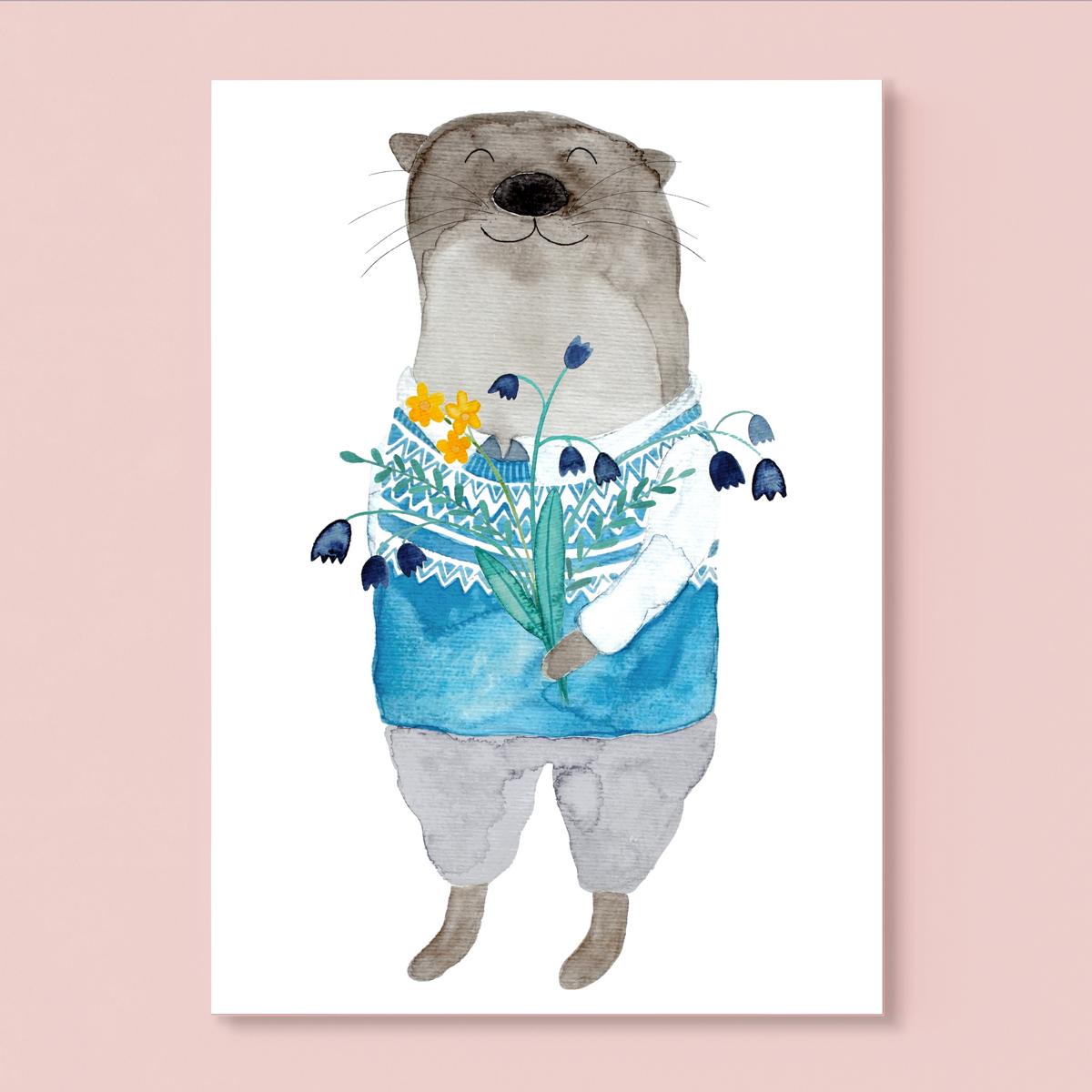 Postkarte *Otter mit Blumen*