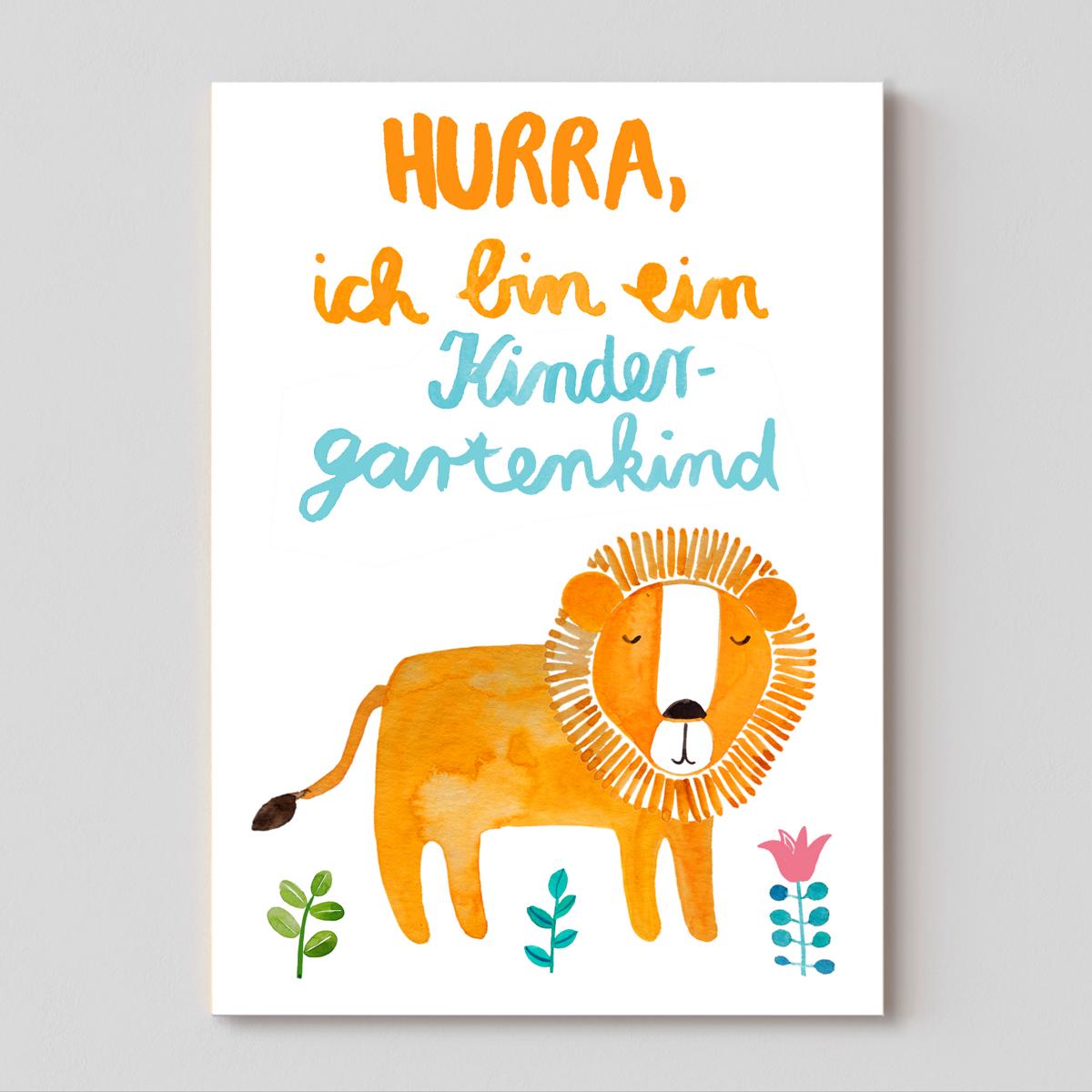 Postkarte *Kindergartenkind* mit Löwe