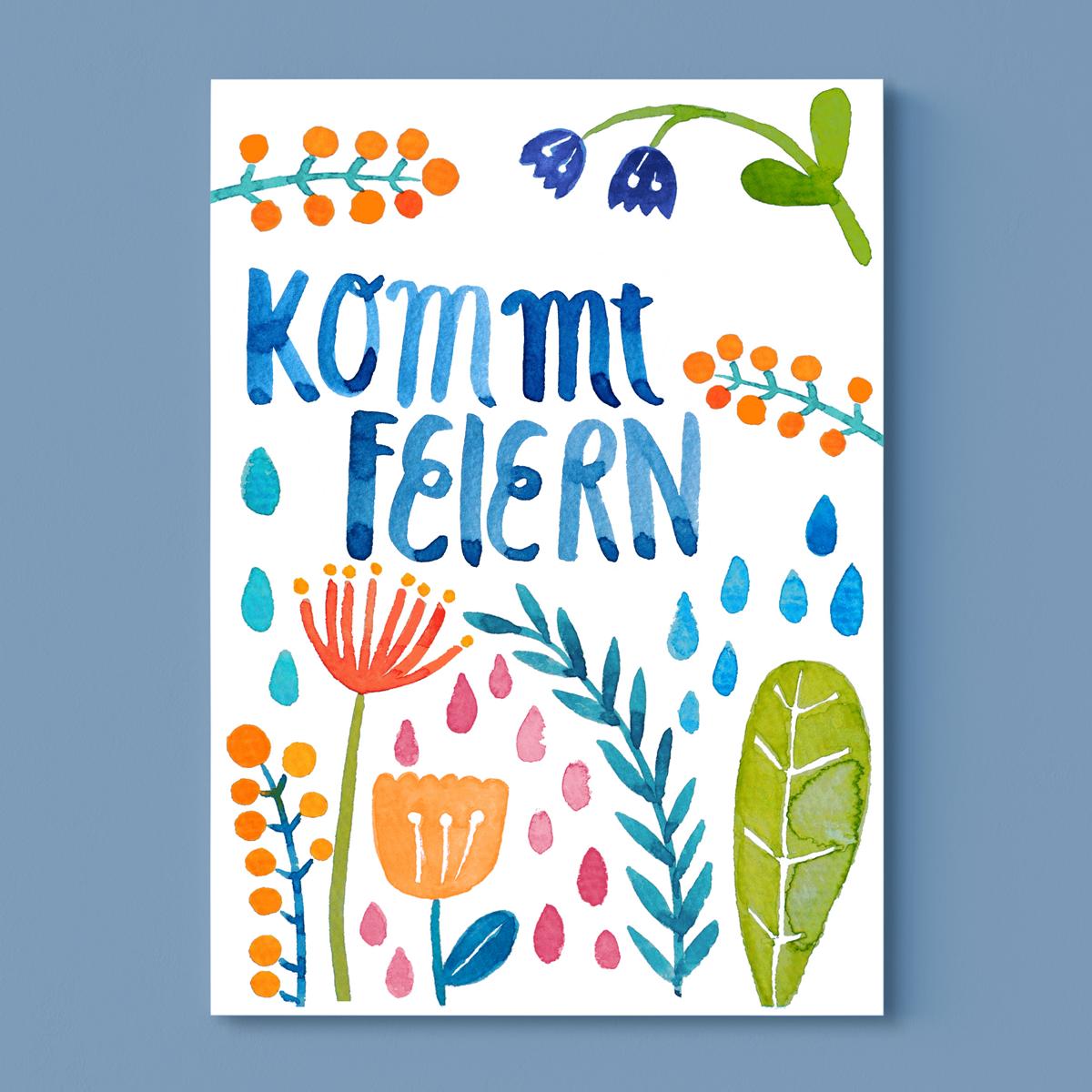 Einladungskarte *Kommt feiern*