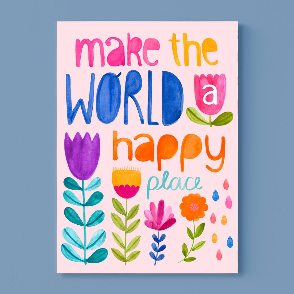 Postkarte *Make the World a Happy Place*