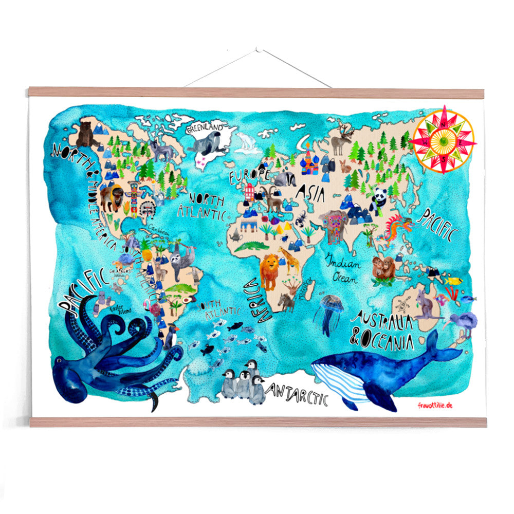 Poster *Weltkarte der Tiere* (englisch)