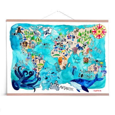 Poster *Weltkarte der Tiere* (englisch)