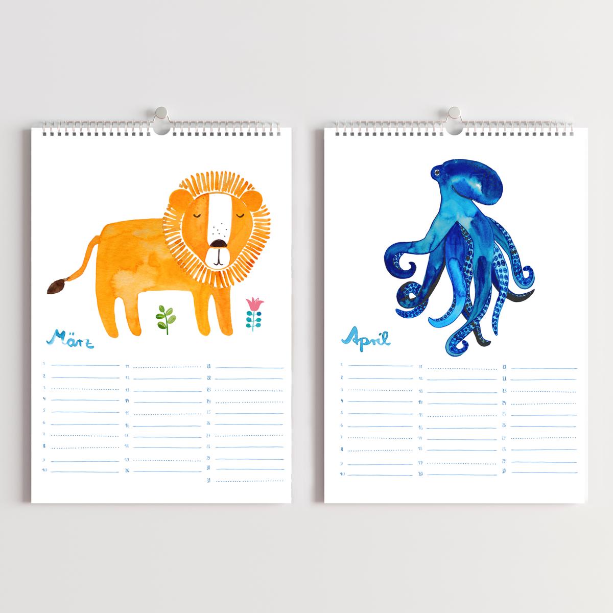 Geburtstagskalender *Kalendarium der Tiere* (A4) Edition "Dschungel"