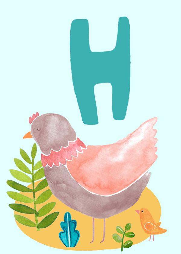 ABC Karte "H wie Henne* (Tier ABC)