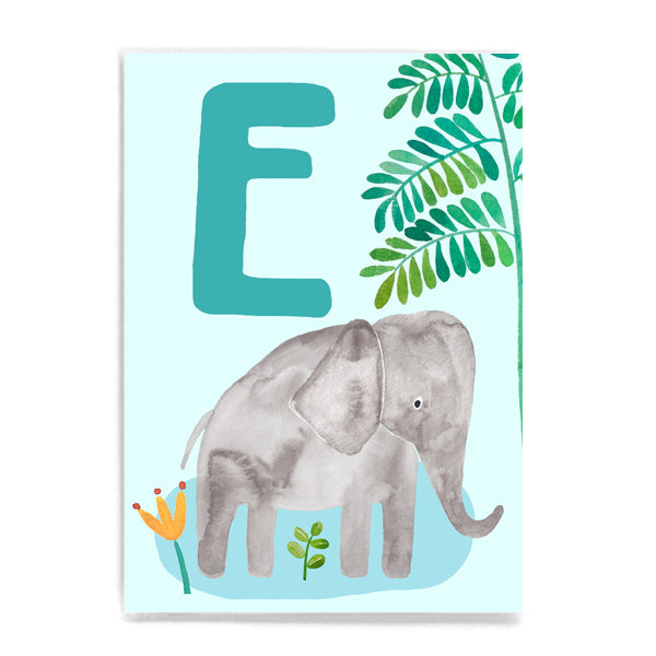 ABC Karte "E wie Elefant“ (Tier ABC)