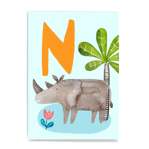 ABC Karte "N wie Nashorn“