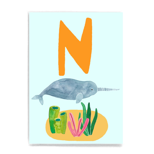 ABC Karte "N wie Narwal“ (Tier ABC)