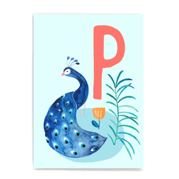 ABC Karte "P wie Pfau" (Tier ABC)