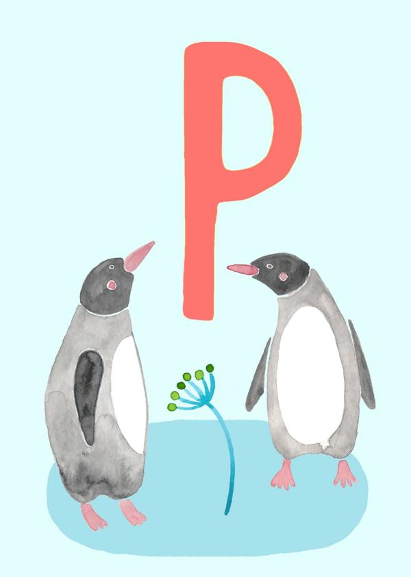 ABC Karte P wie Pinguin“ (Tier ABC)